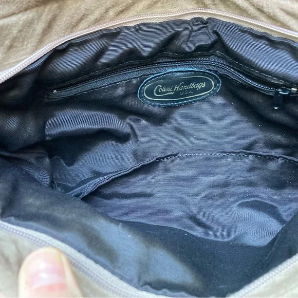 EUC Vintage Colini Suede Clutch with Removable Shoulder Strap, Tassel, Taupe - Picture 6 of 11